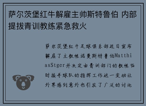 萨尔茨堡红牛解雇主帅斯特鲁伯 内部提拔青训教练紧急救火